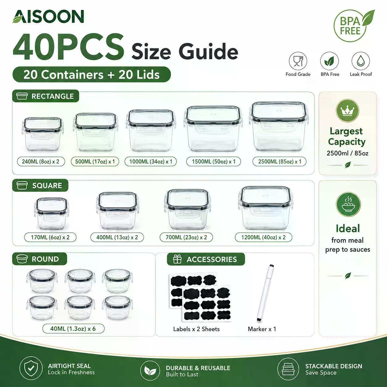 40 Parça Ekstra Büyük 85oz Sil - Meal Prep Container incelemesi ve fiyatı